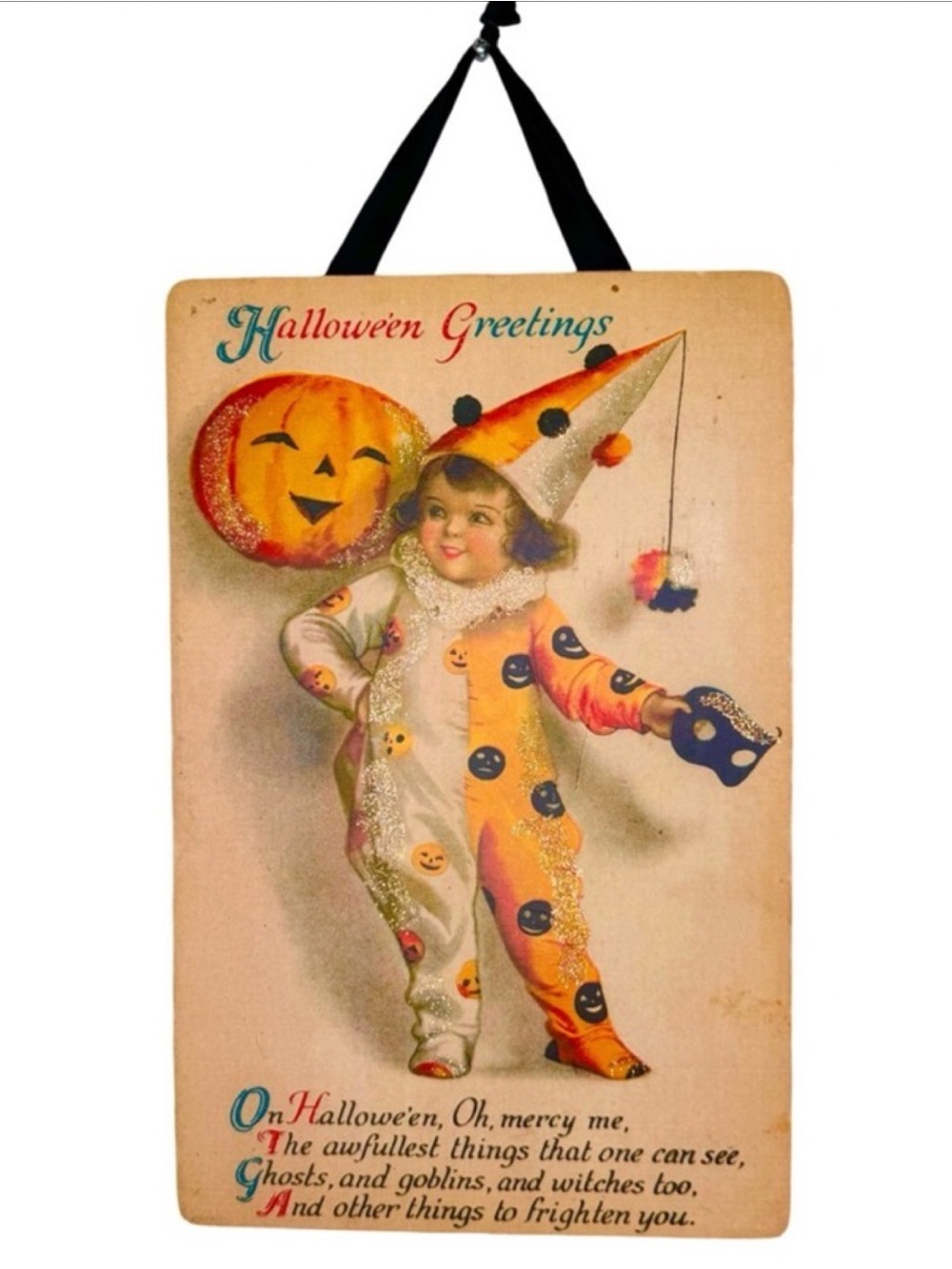 MOONLIGHT & ROSES Marta E. Peters Vintage Halloween Wall Hanging Decor Art Wood